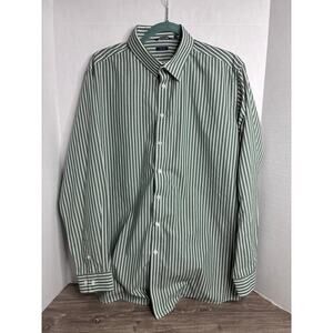 SAHARA Men's Long Sleeve Striped Green White Slim Fit Button Up Shirt XL Office